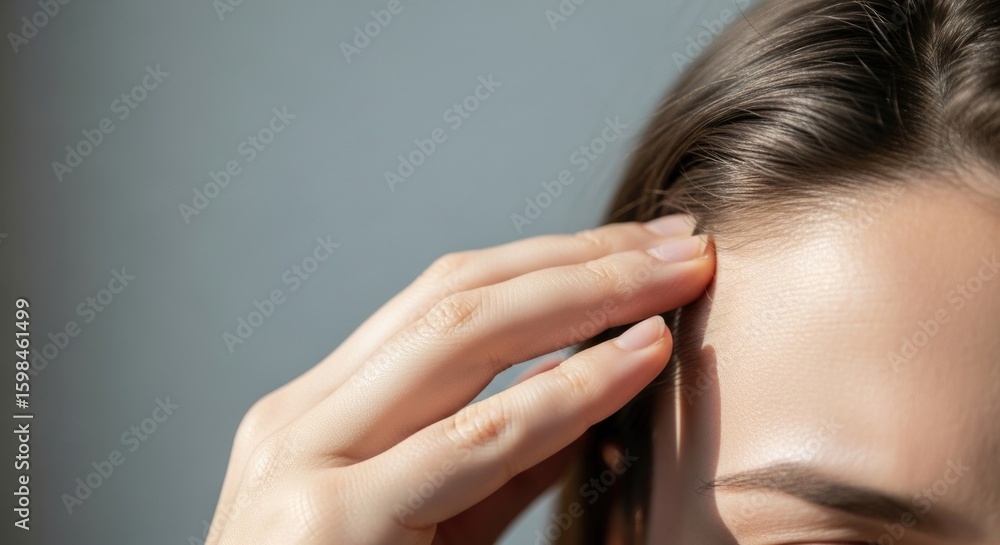 Naklejka premium Woman massaging temple for headache relief