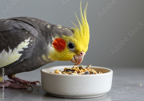 calopsita eating bird food
