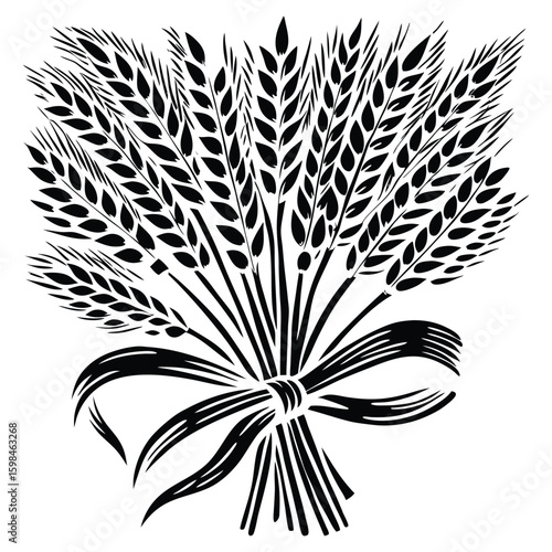 Black wheat stalks tied with ribbon grain agriculture