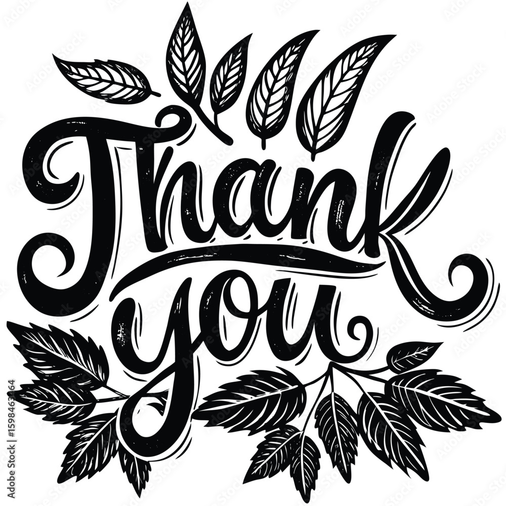 Obraz premium Elegant black thank you lettering with leaves Thanksgiving