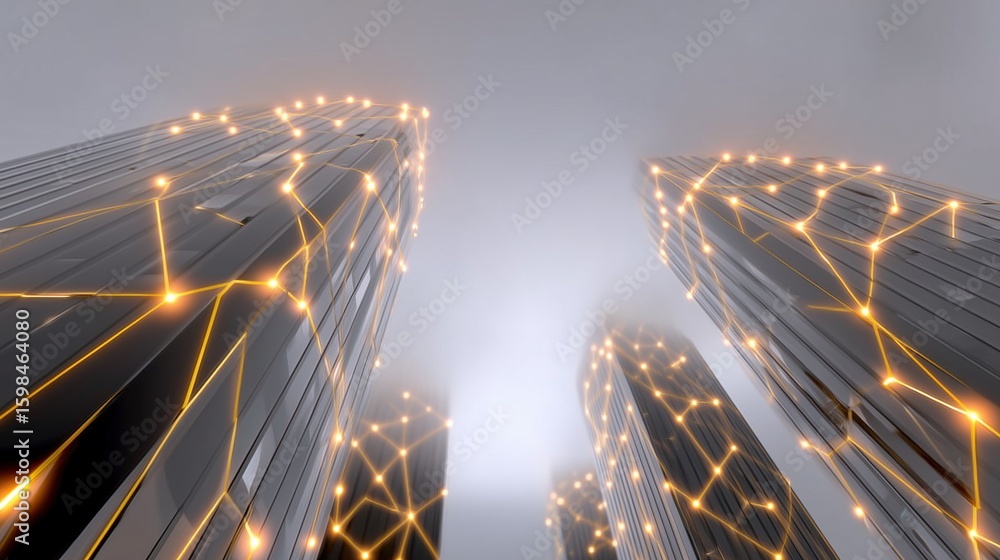 Fototapeta premium Futuristic Skyscrapers with Glowing Connections