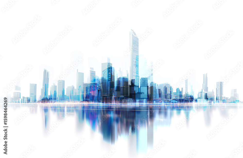 Fototapeta premium Modern city with skyscrapers. Office and residential blocks, financial area, panoramic view