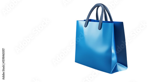 Blue shopping bag side view in 3d rendering isolated on white background for packaging and fashion concept
