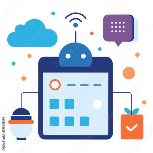 Ai powered smart assistant helping with daily schedule isolated on white background