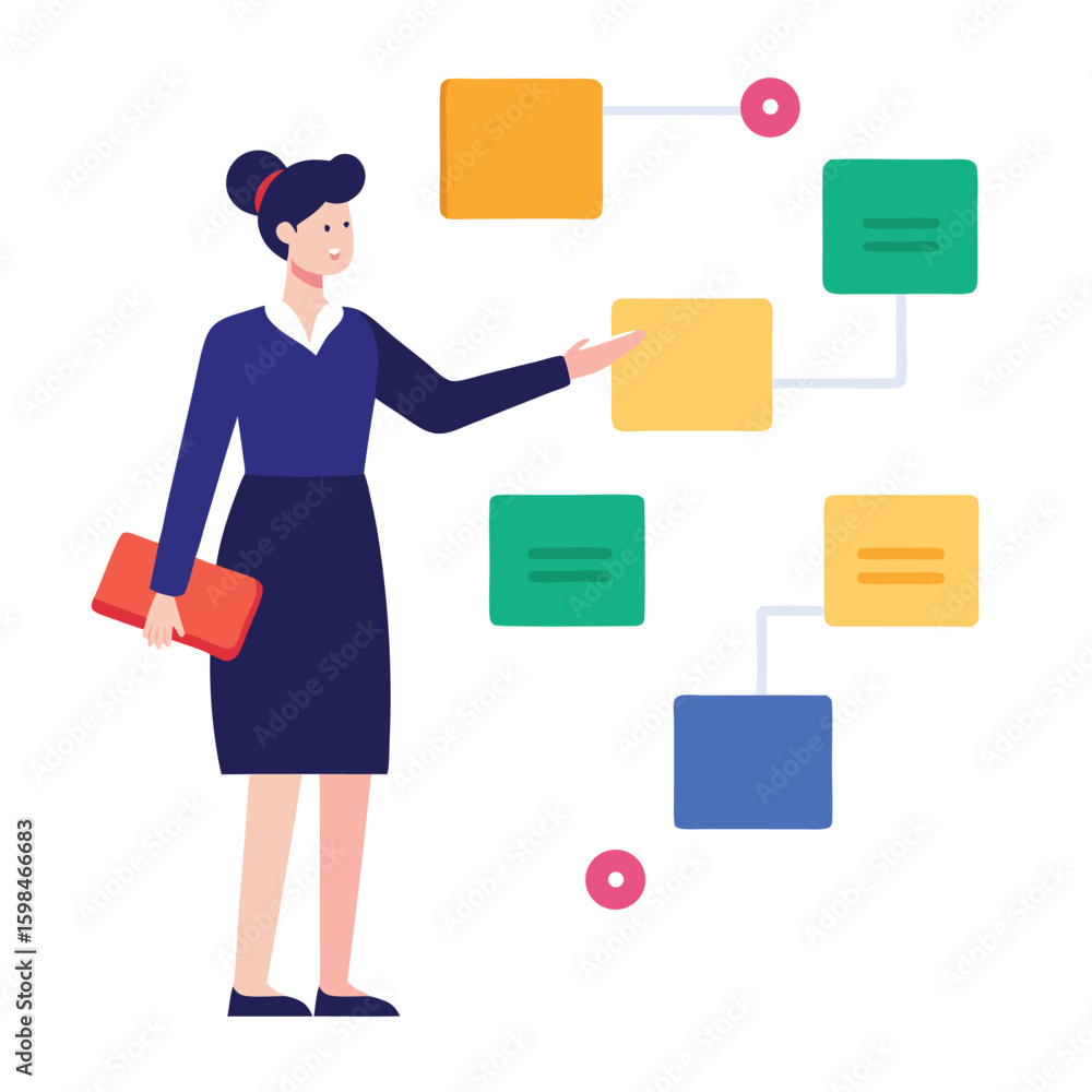 Obraz premium Businesswoman organizing workflow with digital tools isolated on white background