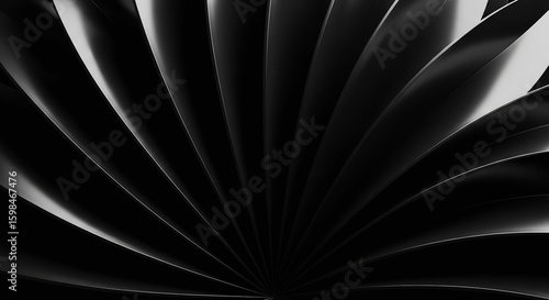 Wallpaper Mural Abstract black and white fan-like design with curved lines and shadows Torontodigital.ca