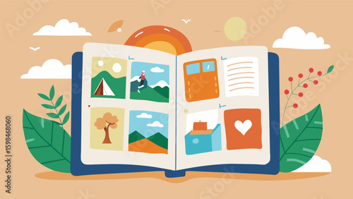 A journal filled with watercolor paintings with each page dedicated to a different thing the owner is grateful for in their life.. Vector illustration