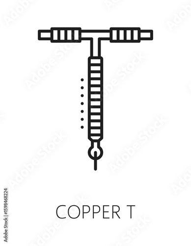 Copper T contraception method line icon or symbol. Family planning vector pictogram, birth control icon. Pregnancy prevention or contraception method sign with intrauterine coil, copper IUD device