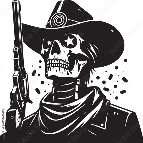 Cowboy deadshoot skull silhouette vector illustration. Cowboy deadshoot icon