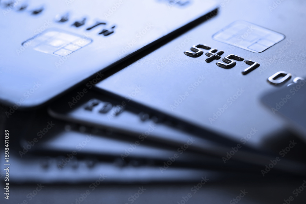 Many different credit cards on table, closeup Many different credit cards on table, closeup