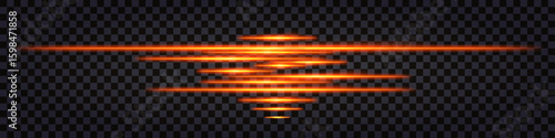 Neon light glowing lines, fiery red laser beams. Border lines, divider. Straight sticks with lightning thunder bolt effect, luminous burning streaks. Isolated vector element on transparent background
