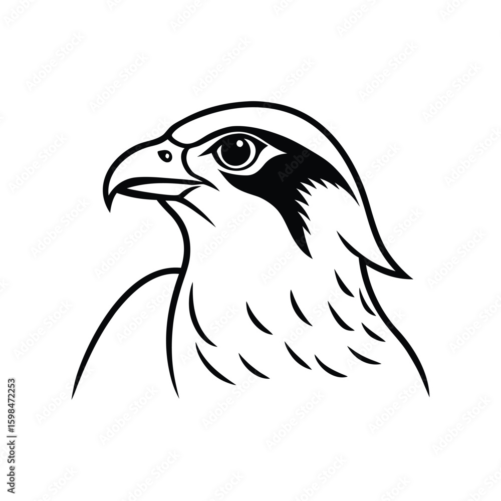 Fototapeta premium a falcon bird head line art silhouette vector illustration on white background