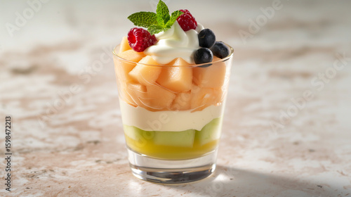 Delicious Refreshing Fruit Parfait With Cream and Berries For Summer Delight