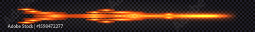 Fiery neon glowing flying dynamic lines, speed lines with red light effect. Dynamic leaks, burning lluminous straight streaks, fast impulse rocket. Isolated vector on transparent background