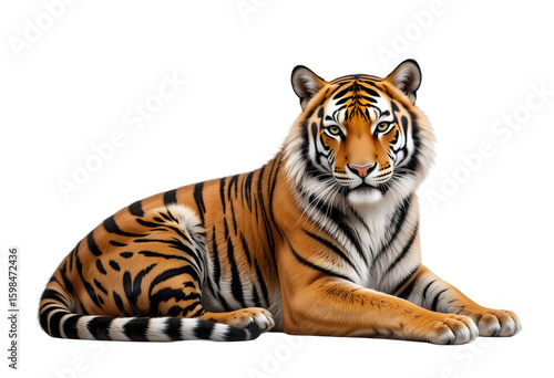 Tiger Sitting Isolated on Transparent Background.
