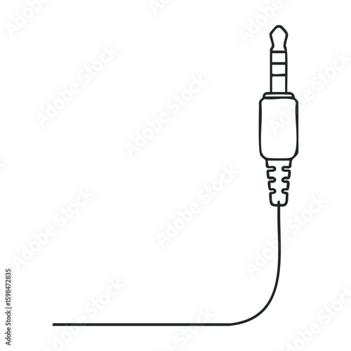 Minimalist design of a wired audio jack connector with cable outline. Vector illustration