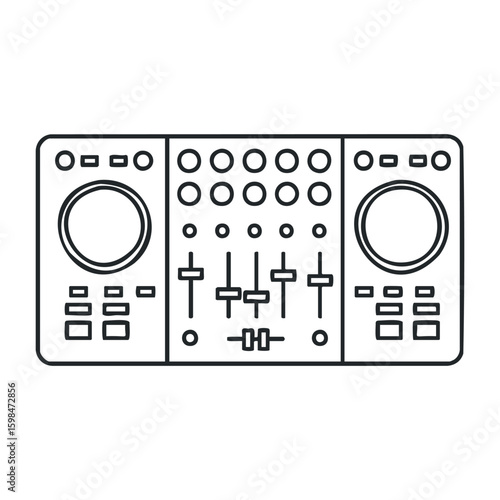Minimalist dj controller design with knobs and faders for audio mixing. Vector illustration