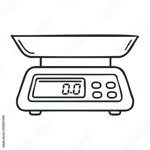 Digital kitchen scale with lcd display and button controls for precise measurement. Vector illustration