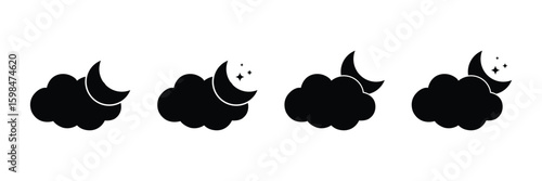 Crescent moon cloud and star icon vector illustration showing nighttime weather condition in minimal celestial space graphic design style.