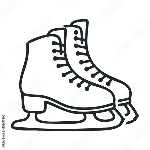 Black and white outline of ice skates with laces and blades. Vector illustration