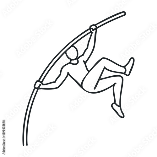 Pole vaulting illustration of an athletic figure with a vaulting pole in action. Vector illustration