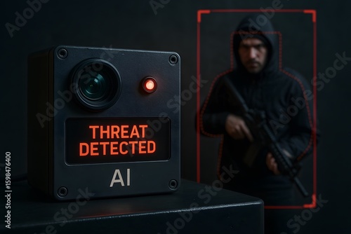 AI security camera detects armed intruder threat automatically.