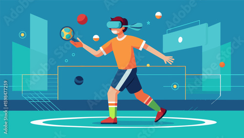 A digital training program that uses VR technology to help players improve their passing and movement without the constraints of a physical court.. Vector illustration