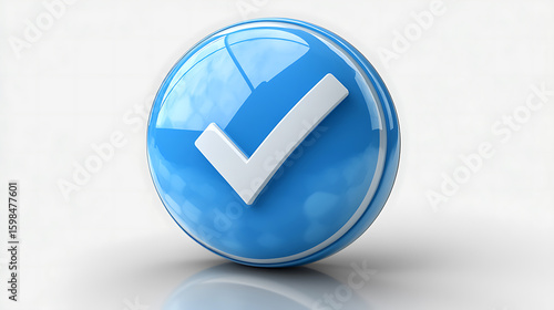3D Render of a Glossy Blue Check Mark Icon