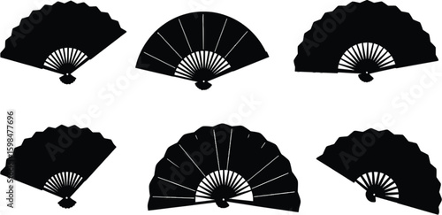 Vector art of collection of traditional hand fans for cooling and decoration, isolated on white background