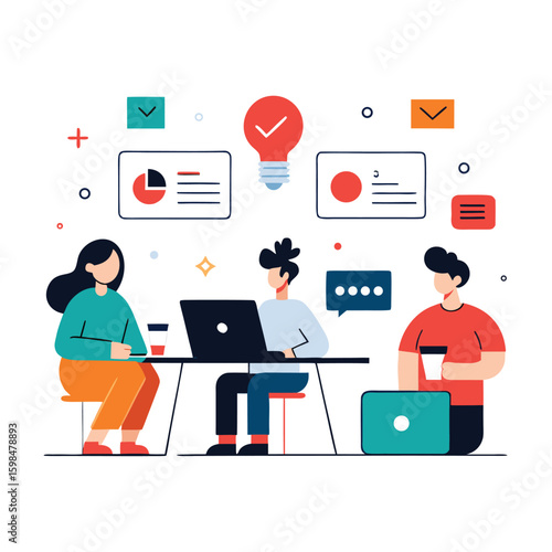 Creative agency team collaborating on brand identity design isolated on white background