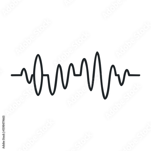 Black continuous sound wave design on white background. Vector illustration