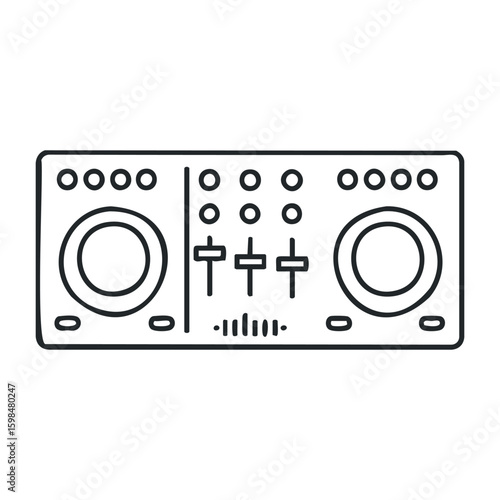 Dj mixer console outline with faders and knobs for music mixing control. Vector illustration