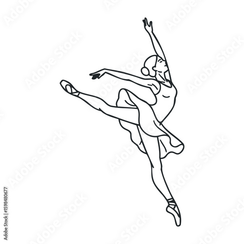 Elegant ballerina silhouette in graceful dance pose line art. Vector illustration