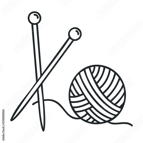 Yarn ball and knitting needles illustration for craft enthusiasts. Vector illustration