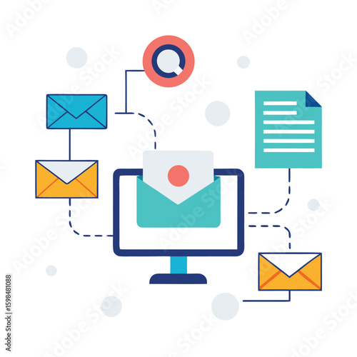 Email marketing automation workflow with triggers isolated on white background