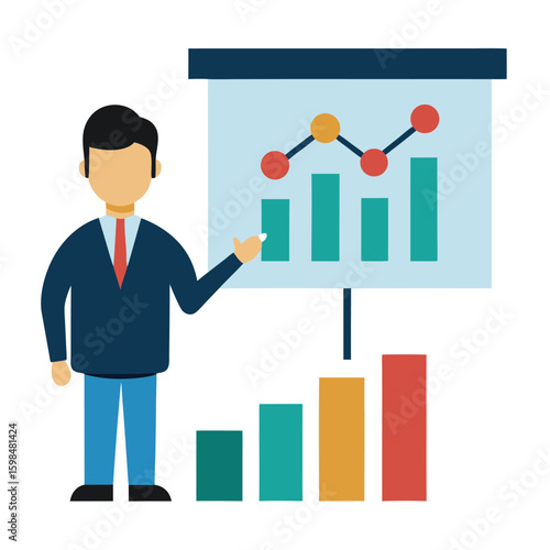 Entrepreneur presenting business pitch to investors isolated on white background