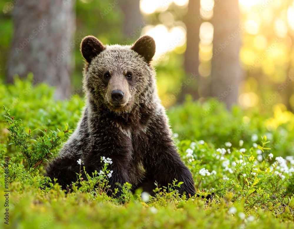 Obraz premium Brown bear cub in a forest