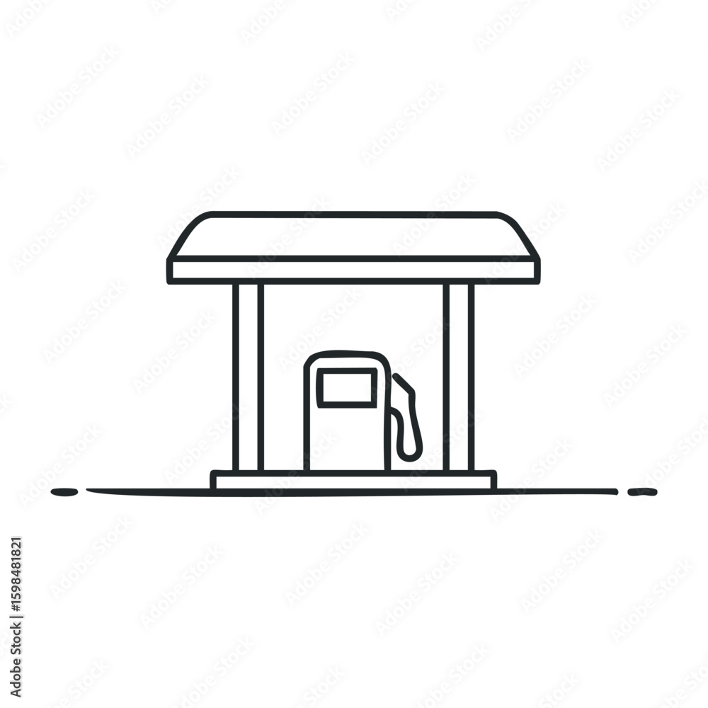 Simple line drawing of a gas station with fuel pump and canopy. Vector illustration Simple line drawing of a gas station with fuel pump and canopy. Vector illustration