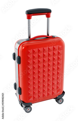 Red hardcase suitcase on transparent background. 3D illustration