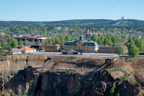 Falu abandoned mine with the town in the background.