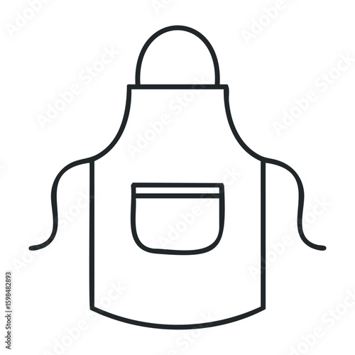 Simple black and white apron outline with pocket and ties. Vector illustration