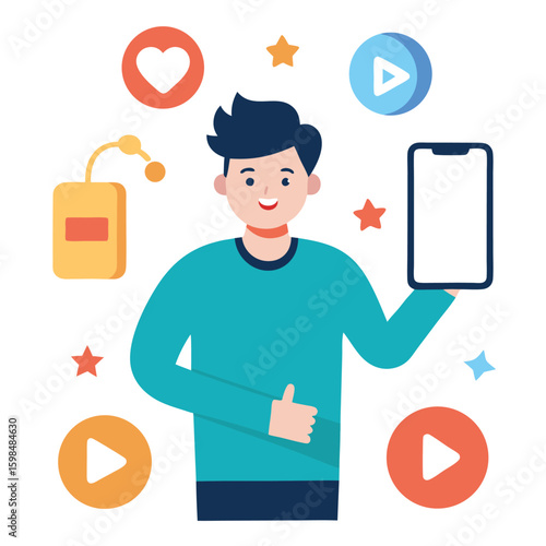 Influencer receiving brand sponsorship deals isolated on white background