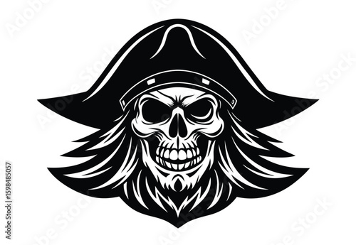 dead pirate head mascot style silhouette vector graphic clipart icon pirate skull emblem design