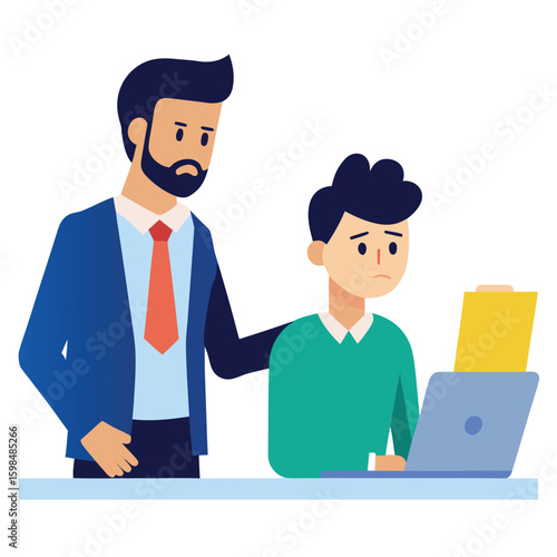 Manager correcting employee s mistake on report isolated on white background
