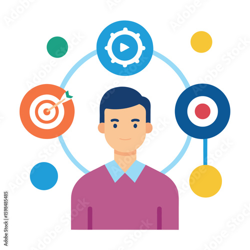 Marketing strategist analyzing customer personas isolated on white background