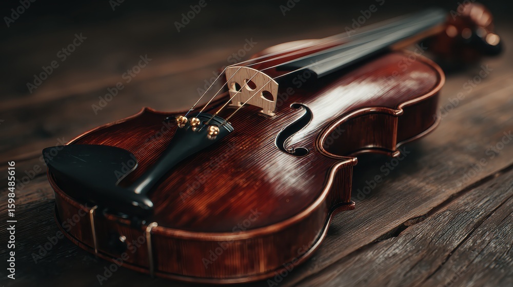 Fototapeta premium Close-up of a violin with rich wooden tones.