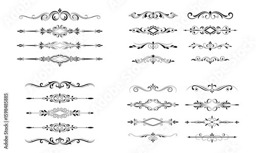 Vintage ornate decorative dividers set for retro invitation and classic border design
