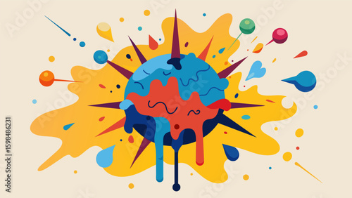 A chaotic explosion of paint splatters symbolizing the rapid and uncontrollable thoughts and emotions of anxiety.. Vector illustration