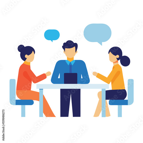 Office conflict resolution scene with a mediator talking isolated on white background