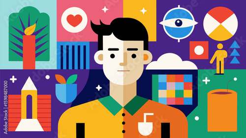 A collage incorporating different textures and materials to represent the diverse facets of ones personality.. Vector illustration